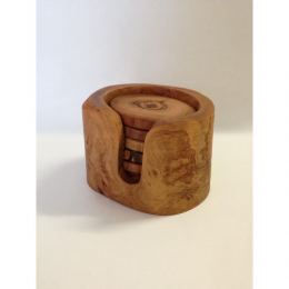 Olive Wood Serving Accessories Handmade, Wooden Rustic Drink Coasters Set of 6 with Holder 7