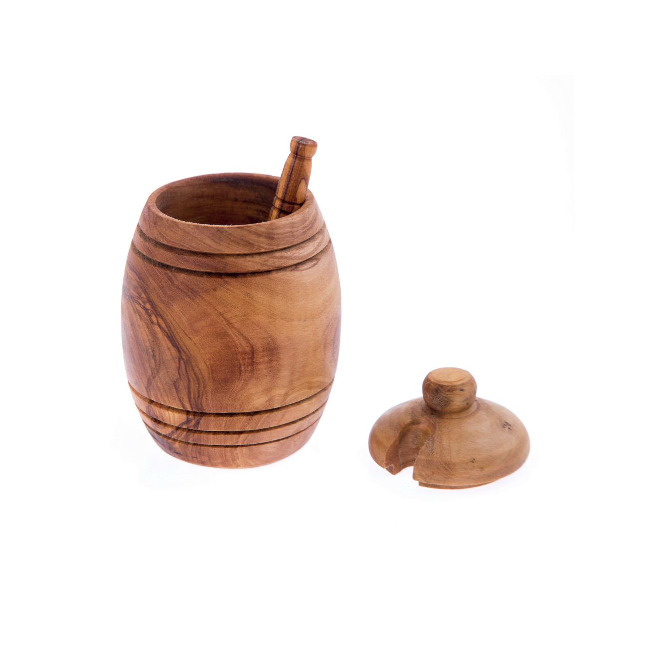 Olive Wood Honey Pot & Honey Dipper Handmade Kitchen Accessory