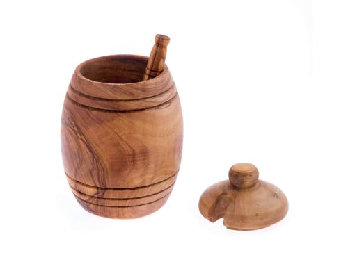 Olive Wood Honey Pot & Honey Dipper - Handmade Kitchen Accessory 