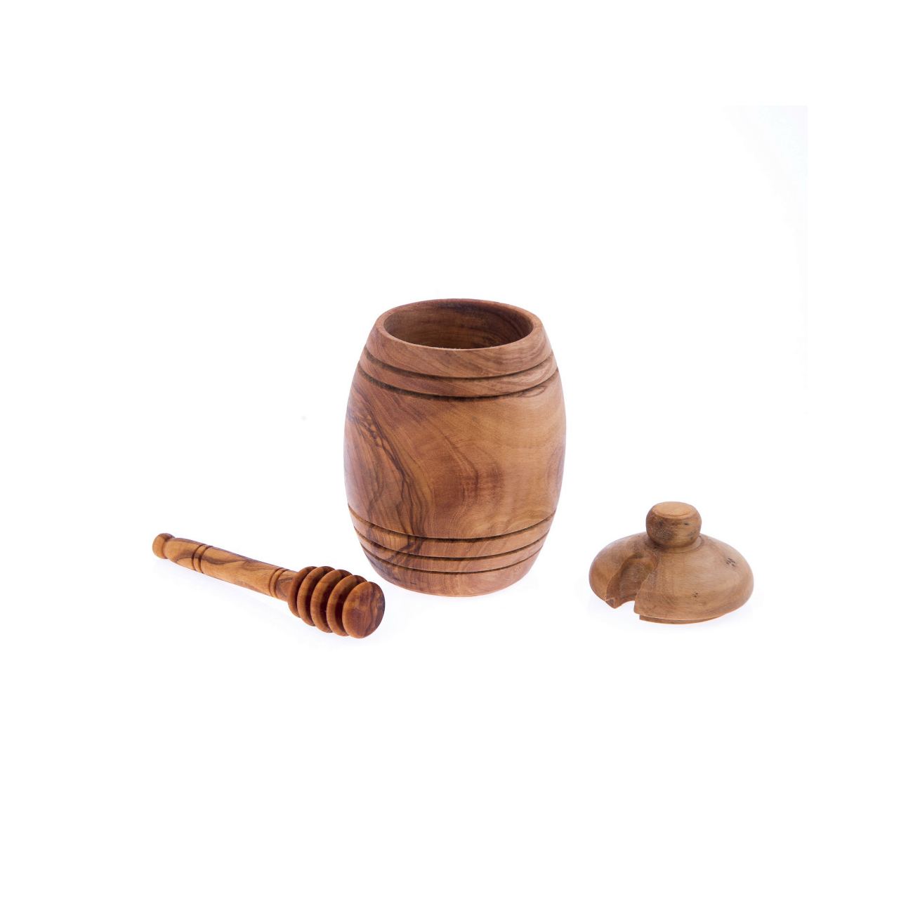 Olive Wood Honey Pot & Honey Dipper Handmade Kitchen Accessory