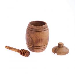 Olive Wood Honey Pot & Honey Dipper - Handmade Kitchen Accessory 