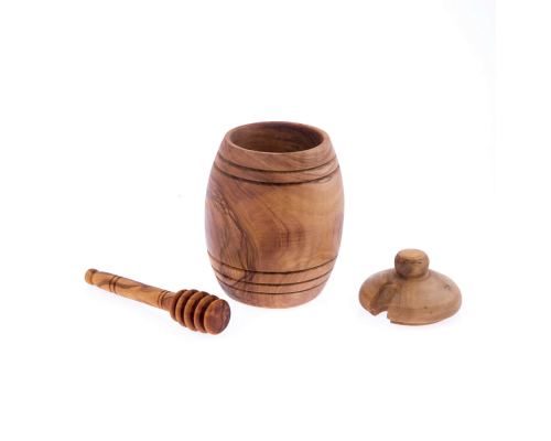 Olive Wood Honey Pot & Honey Dipper - Handmade Kitchen Accessory 