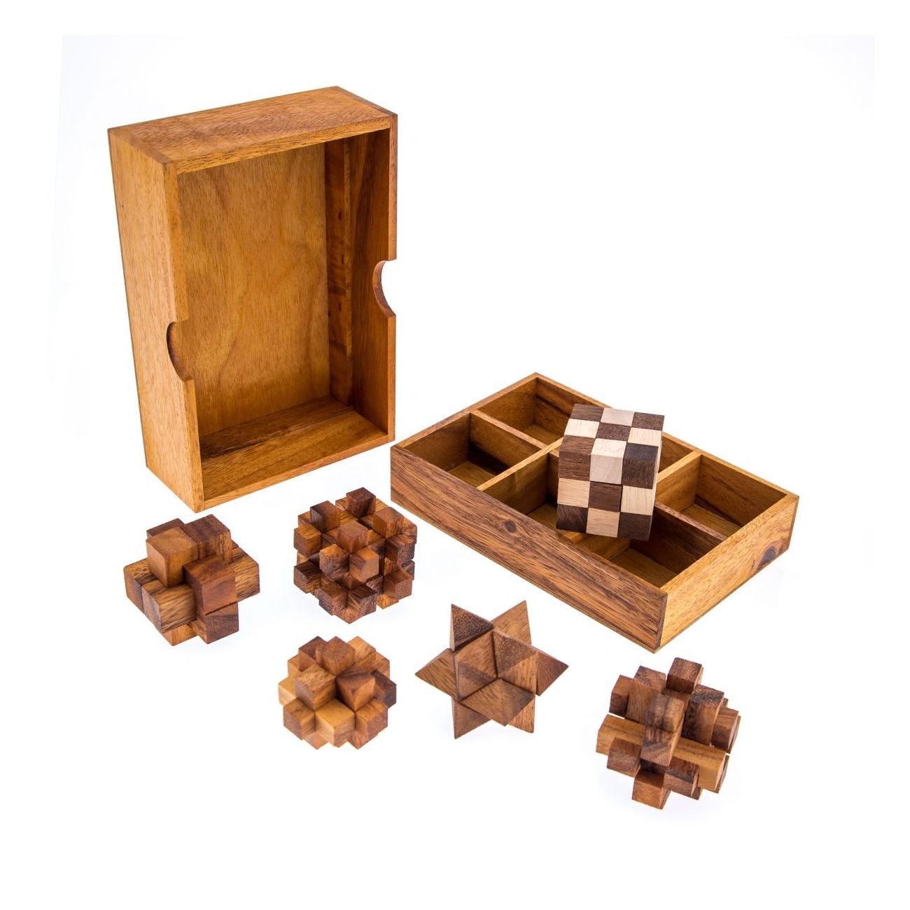 set-of-6-3d-brain-teaser-games-handmade-in-a-wooden-box-mind-puzzles