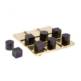 Tic Tac Toe Board Game, Handmade Metal Decorative Ornament - Cubes & Cylinders Design, Gold & Black