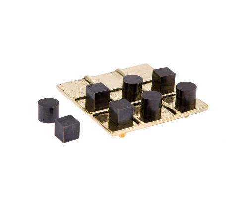 Tic Tac Toe Board Game, Handmade Metal Decorative Ornament - Cubes & Cylinders Design, Gold & Black