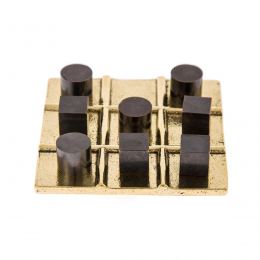 Tic Tac Toe Board Game, Handmade Metal Decorative Ornament - Cubes & Cylinders Design, Gold & Black