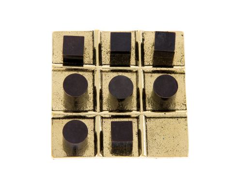 Tic Tac Toe Board Game, Handmade Metal Decorative Ornament - Cubes & Cylinders Design, Gold & Black