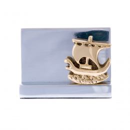 Business Card Holder - Handmade Solid Metal Desk Accessory - Archaic Ship Design