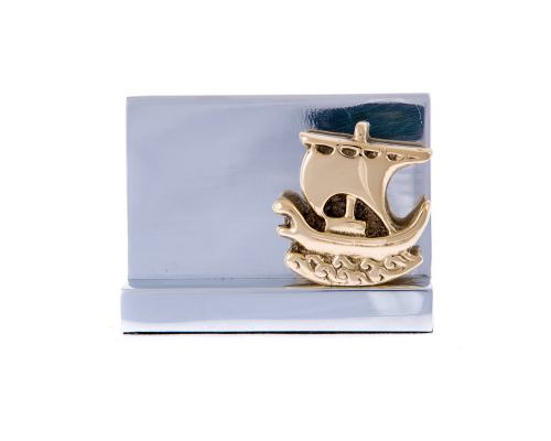 Business Card Holder - Handmade Solid Metal Desk Accessory - Archaic Ship Design