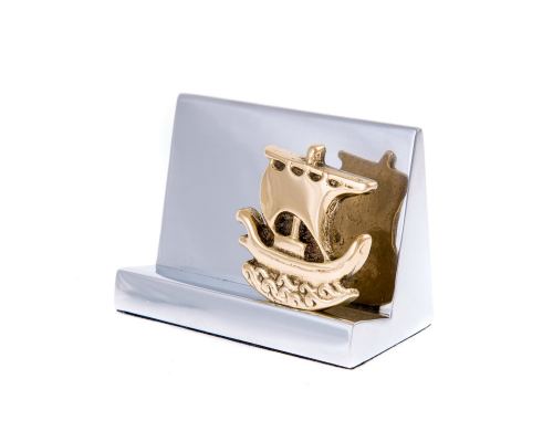 Business Card Holder - Handmade Solid Metal Desk Accessory - Archaic Ship Design