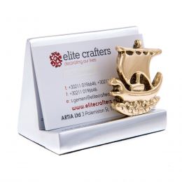 Business Card Holder - Handmade Solid Metal Desk Accessory - Archaic Ship Design