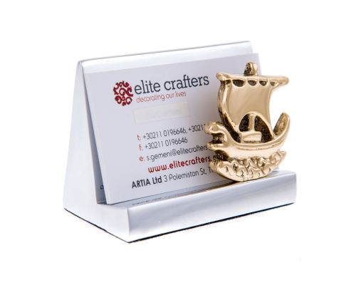 Business Card Holder - Handmade Solid Metal Desk Accessory - Archaic Ship Design
