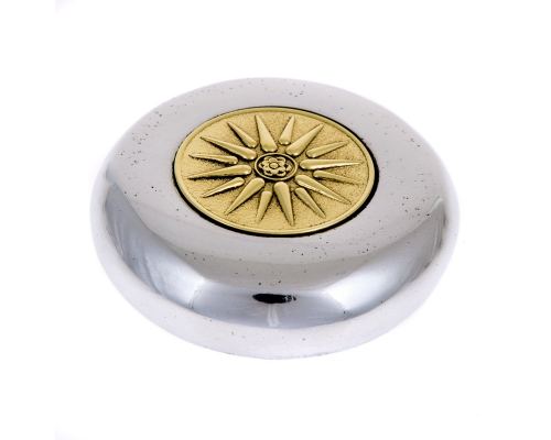 Paperweight (Presse Papier) - Handmade Solid Metal Desk Accessory - Sun of Vergina Design, Gold & Silver