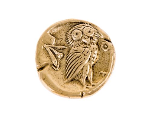 Paperweight (Presse Papier) - Handmade Solid Metal Desk Accessory - Owl of Minerva or Greek Athena Owl Design, Gold