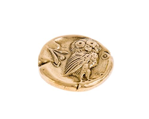 Paperweight (Presse Papier) - Handmade Solid Metal Desk Accessory - Owl of Minerva or Greek Athena Owl Design, Gold