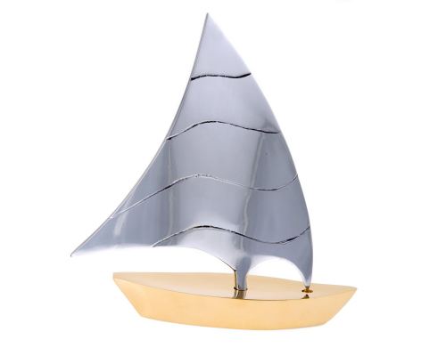 Sailing Boat - Handmade Metal Decorative Nautical Ornament - Bronze & Aluminum - Large 7.4'' (19cm)