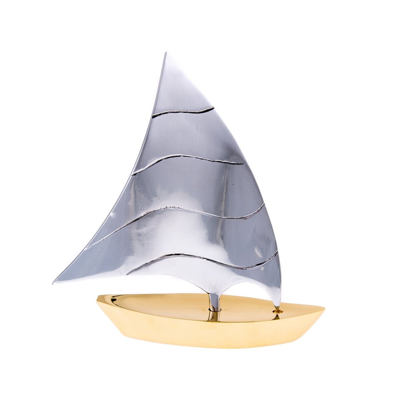 Elegant Metal Sailboat Handmade, Silver Striped Decor Nautical Ornament