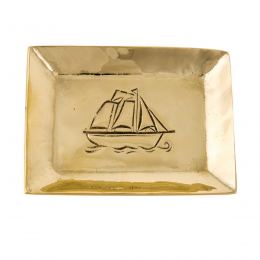 Ashtray - Handmade Solid Bronze - Sailing Ship Design - Rectangular - Gold