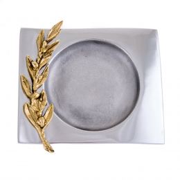 Ashtray - Handmade Solid Aluminum & Bronze - Olive Branch Design - Square, Gold & Silver