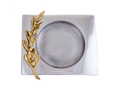 Ashtray - Handmade Solid Aluminum & Bronze - Olive Branch Design - Square, Gold & Silver