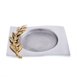 Ashtray - Handmade Solid Aluminum & Bronze - Olive Branch Design - Square, Gold & Silver