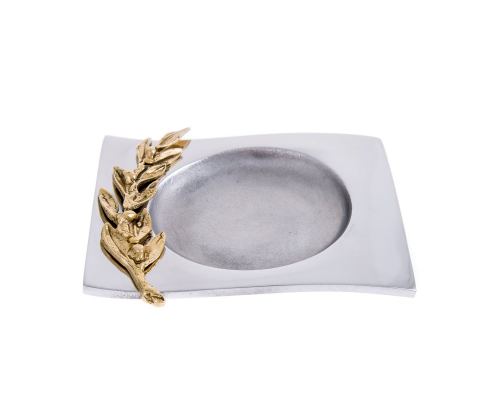 Ashtray - Handmade Solid Aluminum & Bronze - Olive Branch Design - Square, Gold & Silver