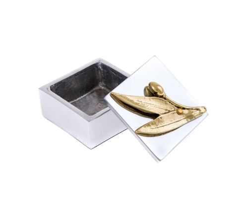 Decorative Box - Desk Accessory - Olive Branch Design - Handmade Solid Aluminum & Bronze