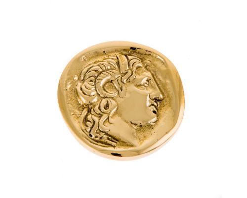 Paperweight (Presse Papier) - Handmade Solid Metal Desk Accessory - Alexander the Great Design, Gold