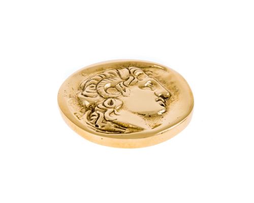 Paperweight (Presse Papier) - Handmade Solid Metal Desk Accessory - Alexander the Great Design, Gold