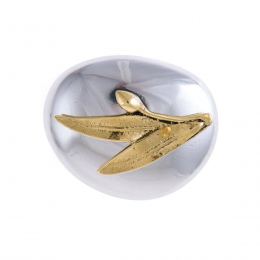 Paperweight (Presse Papier) - Handmade Solid Metal Desk Accessory - Olive Branch Design, Gold & Silver