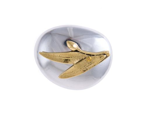 Paperweight (Presse Papier) - Handmade Solid Metal Desk Accessory - Olive Branch Design, Gold & Silver