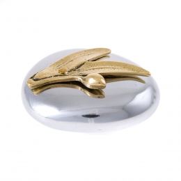 Paperweight (Presse Papier) - Handmade Solid Metal Desk Accessory - Olive Branch Design, Gold & Silver