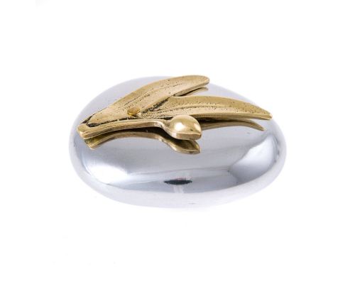 Paperweight (Presse Papier) - Handmade Solid Metal Desk Accessory - Olive Branch Design, Gold & Silver