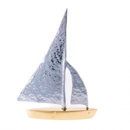 Sailing Boat - Handmade Metal Decorative Nautical Ornament - Bronze & Aluminum - Gold & Silver - Medium 7.0'' (18cm)