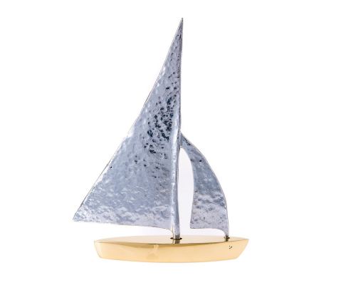 Sailing Boat - Handmade Metal Decorative Nautical Ornament - Bronze & Aluminum - Gold & Silver - Medium 7.0'' (18cm)