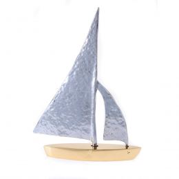 Sailing Boat - Handmade Metal Decorative Nautical Ornament - Bronze & Aluminum - Gold & Silver - Medium 7.0'' (18cm)