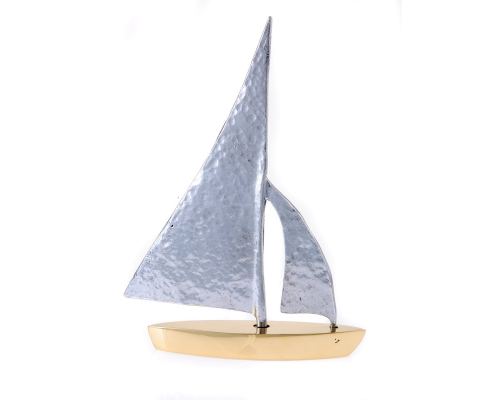 Sailing Boat - Handmade Metal Decorative Nautical Ornament - Bronze & Aluminum - Gold & Silver - Medium 7.0'' (18cm)