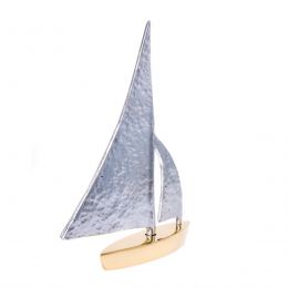 Sailing Boat - Handmade Metal Decorative Nautical Ornament - Bronze & Aluminum - Gold & Silver - Medium 7.0'' (18cm)