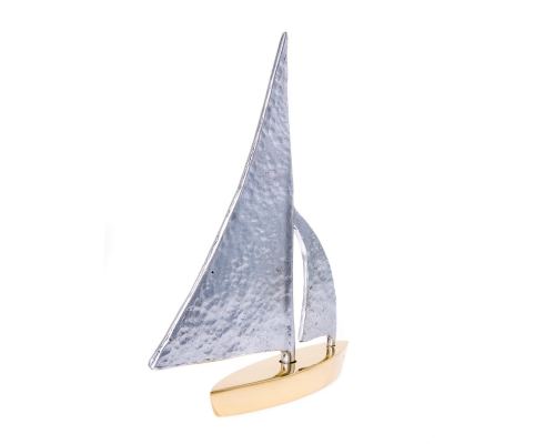 Sailing Boat - Handmade Metal Decorative Nautical Ornament - Bronze & Aluminum - Gold & Silver - Medium 7.0'' (18cm)