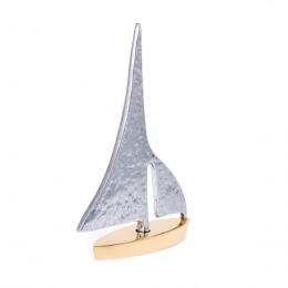 Sailing Boat - Handmade Metal Decorative Nautical Ornament - Bronze & Aluminum - Gold & Silver - Small 5.5'' (14cm)