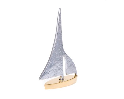 Sailing Boat - Handmade Metal Decorative Nautical Ornament - Bronze & Aluminum - Gold & Silver - Small 5.5'' (14cm)