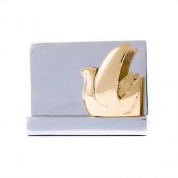 Business Card Holder - Handmade Solid Metal Desk Accessory - Golden Bird Design
