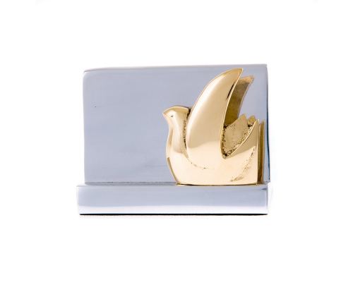 Business Card Holder - Handmade Solid Metal Desk Accessory - Golden Bird Design