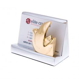 Business Card Holder - Handmade Solid Metal Desk Accessory - Golden Bird Design