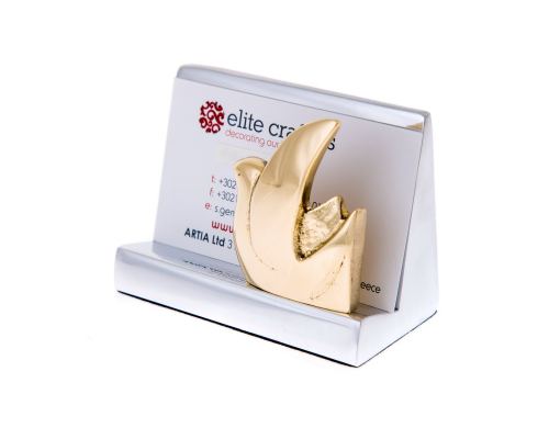 Business Card Holder - Handmade Solid Metal Desk Accessory - Golden Bird Design