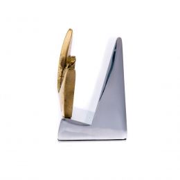 Business Card Holder - Handmade Solid Metal Desk Accessory - Golden Bird Design