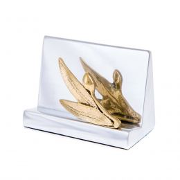 Business Card Holder - Handmade Solid Metal Desk Accessory - Golden Olive Branch Design