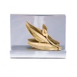 Business Card Holder - Handmade Solid Metal Desk Accessory - Golden Olive Branch Design