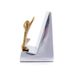 Business Card Holder - Handmade Solid Metal Desk Accessory - Golden Olive Branch Design