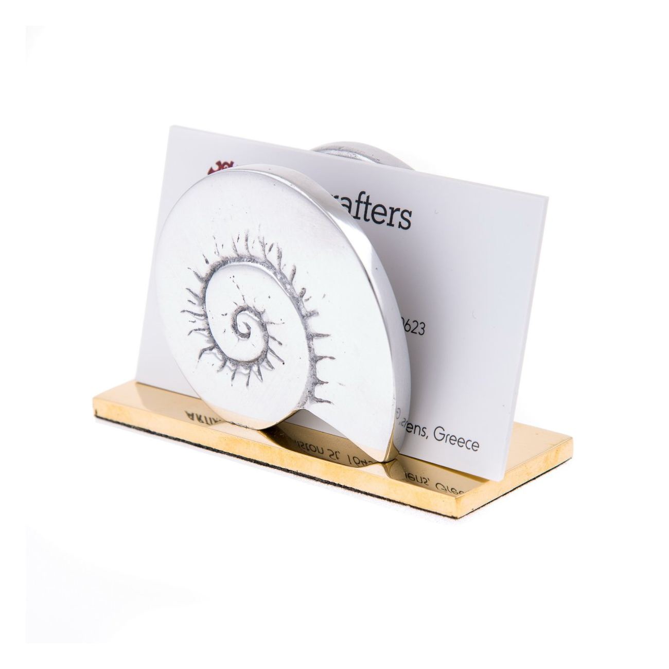 Business Card Holder Handmade Solid Metal Desk Accessory Nautilus